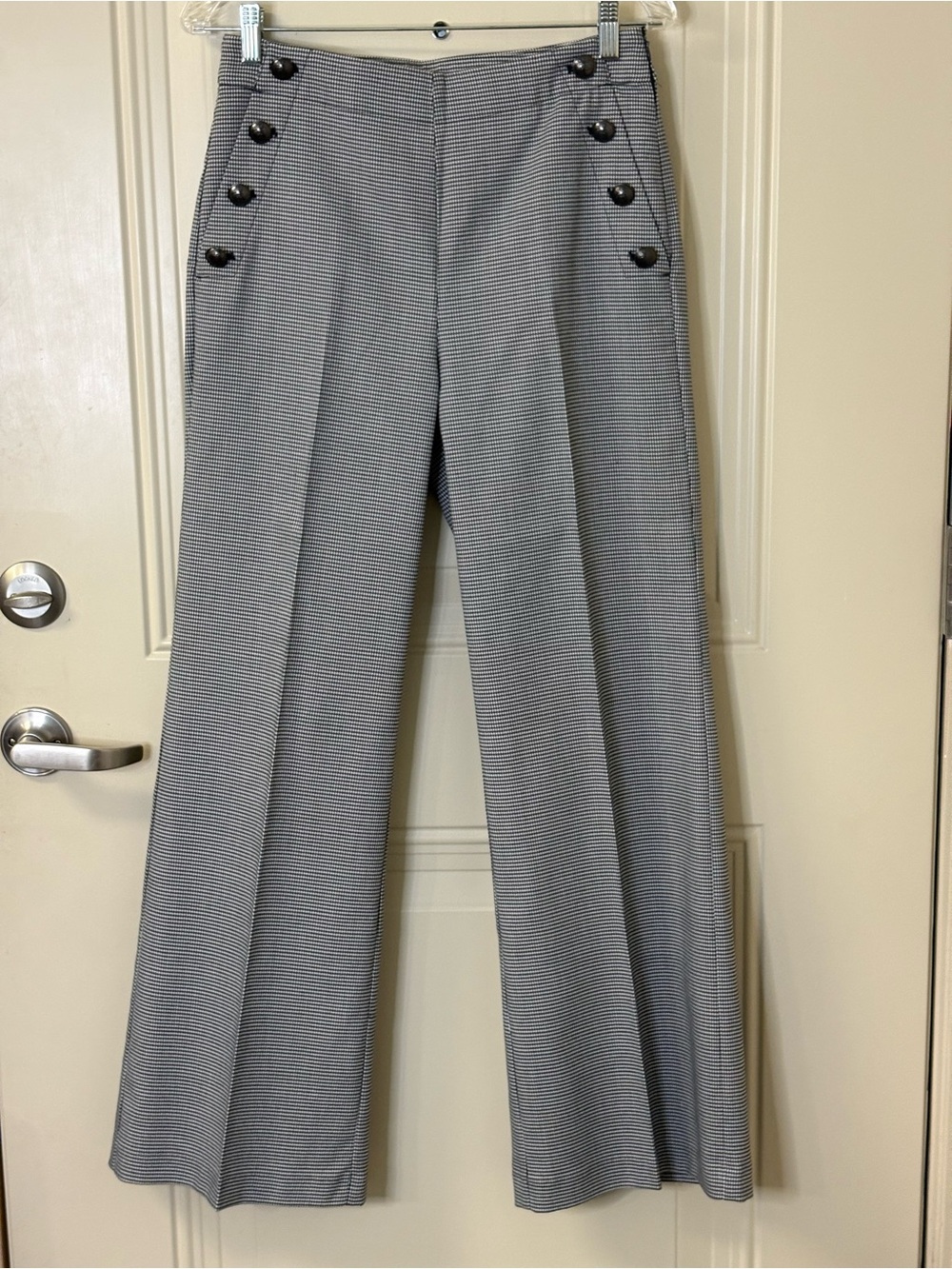 LOFT Black White Herringbone High-Rise Wide-Leg Sailor Pants SZ 4 EUC $90